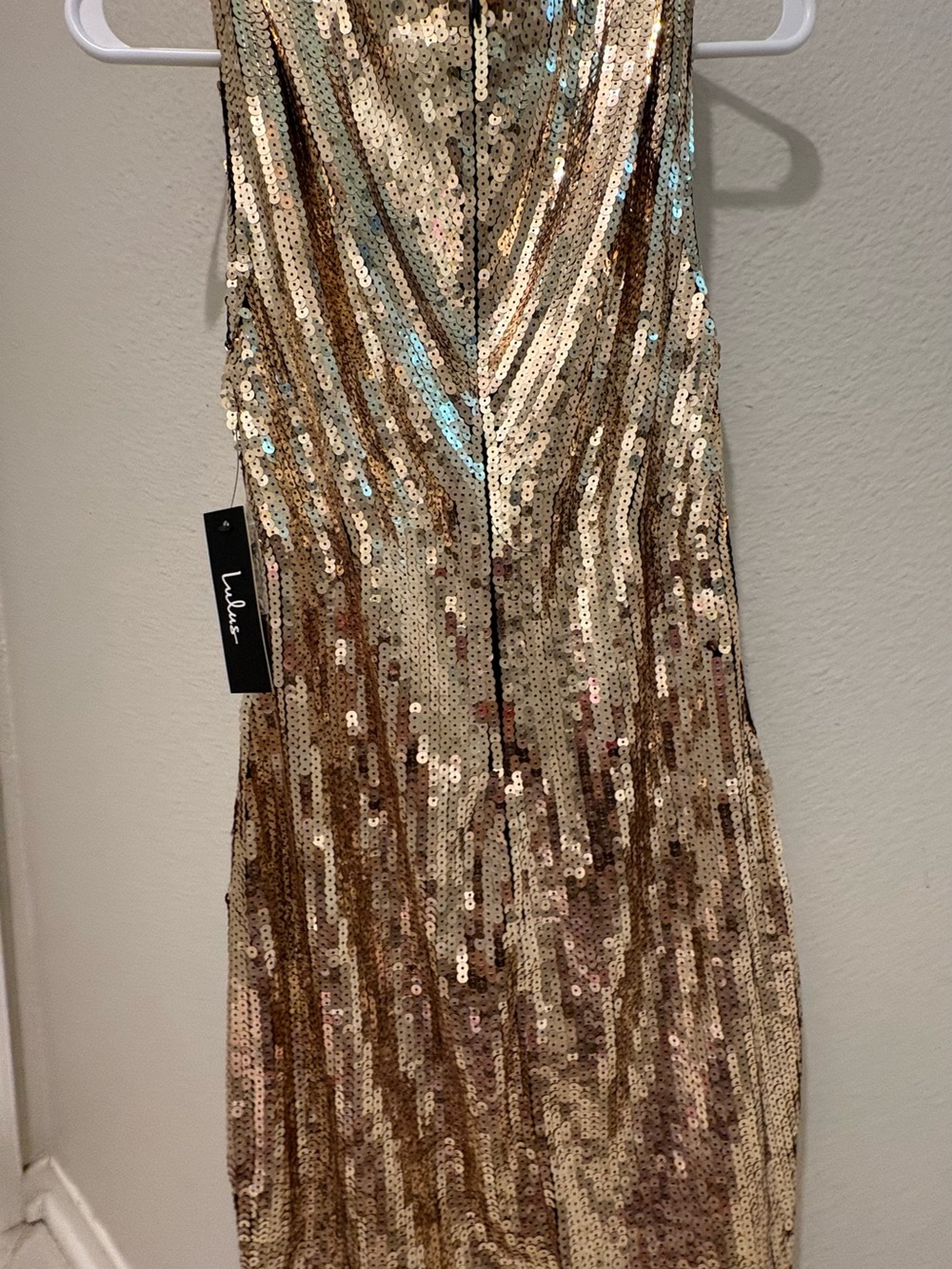 Lulu's Gold Sequin V-Neck Cocktail Dress - Picture 4 of 6